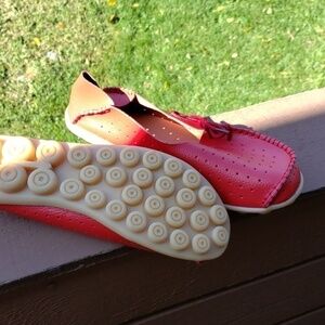 Red leather loafers/flats. New.